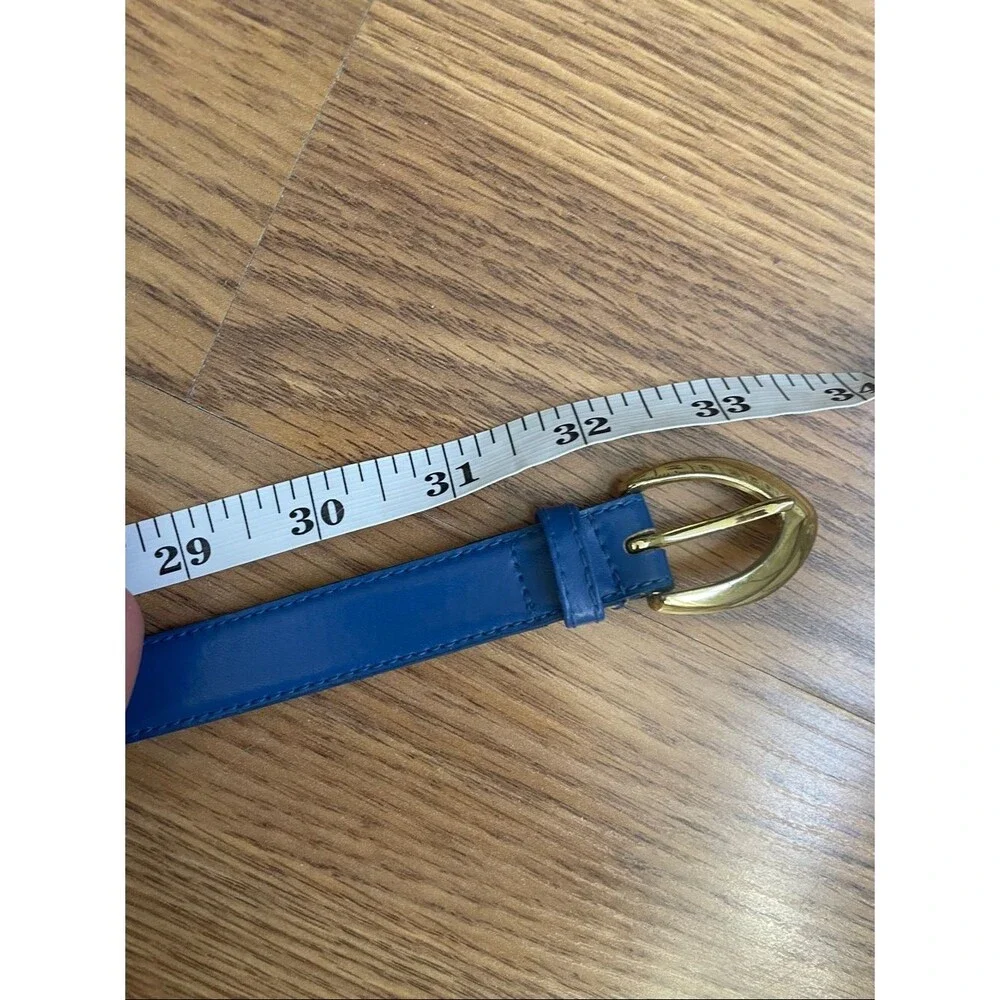 R.O.C Women's Blue Skinny Belt Genuine Leather Size M/L Brass Buckle